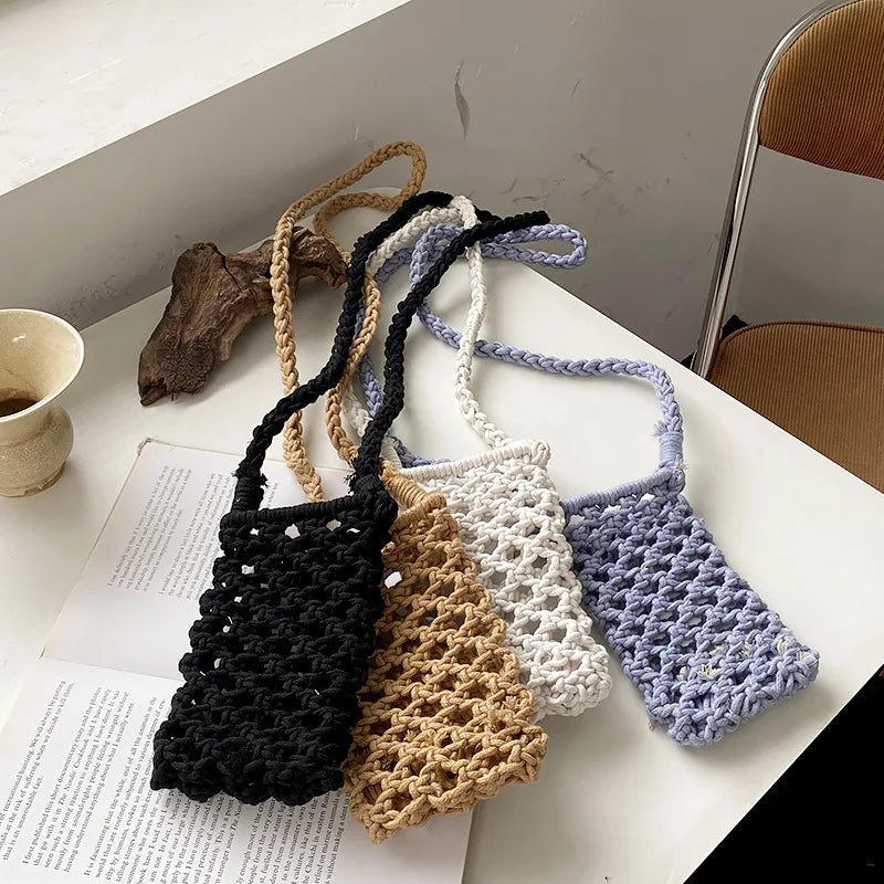Polyester Cotton Shoulder Bag Knitting Hollow Out Crossbody Purses