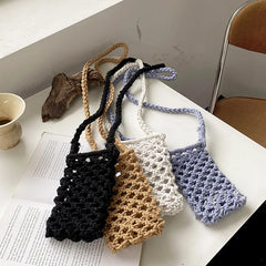 Polyester Cotton Shoulder Bag Knitting Hollow Out Crossbody Purses