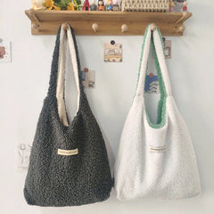 Winter Women Plush Shoulder Bags Solid Casual Tote Girls Handbag