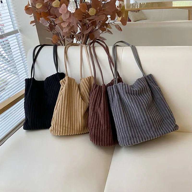 Corduroy Shoulder Bag Retro Handbags Magnetic Buckle