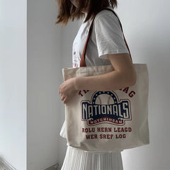 Letters Print Canvas Shopping Bag for Women Eco Handbag Tote