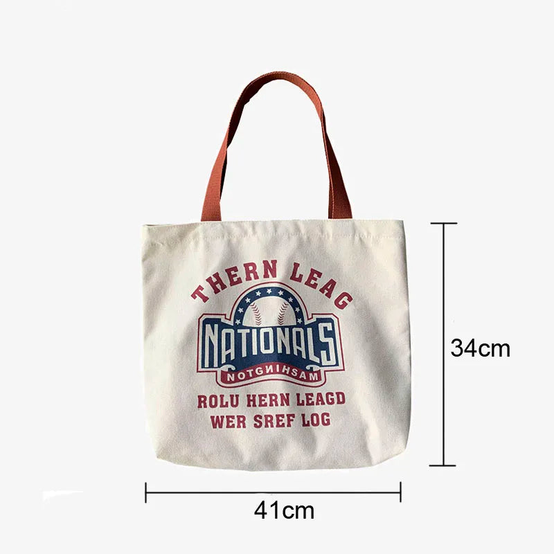 Letters Print Canvas Shopping Bag for Women Eco Handbag Tote
