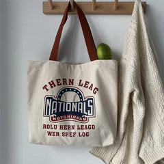 Letters Print Canvas Shopping Bag for Women Eco Handbag Tote