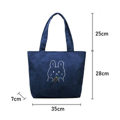 Women Corduroy Handbag Canvas Shoulder Bag Large Capacity Bear Tote Female Bags
