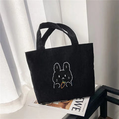 Women Corduroy Handbag Canvas Shoulder Bag Large Capacity Bear Tote Female Bags
