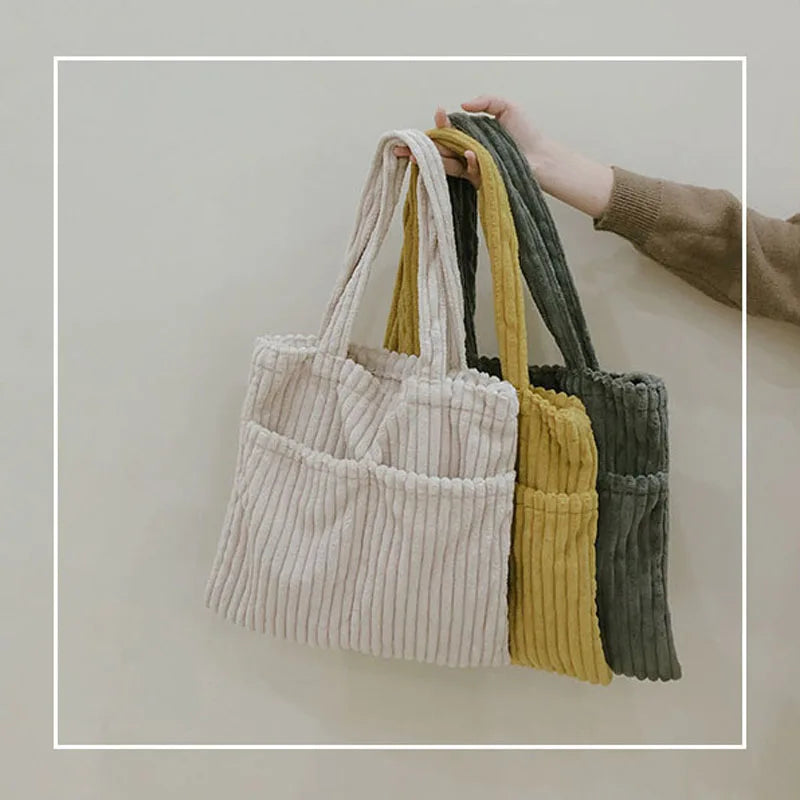 Women Corduroy Shoulder Bag Large Capacity Casual Totes Handbag