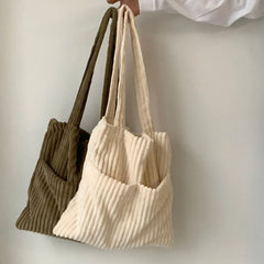 Women Corduroy Shoulder Bag Large Capacity Casual Totes Handbag