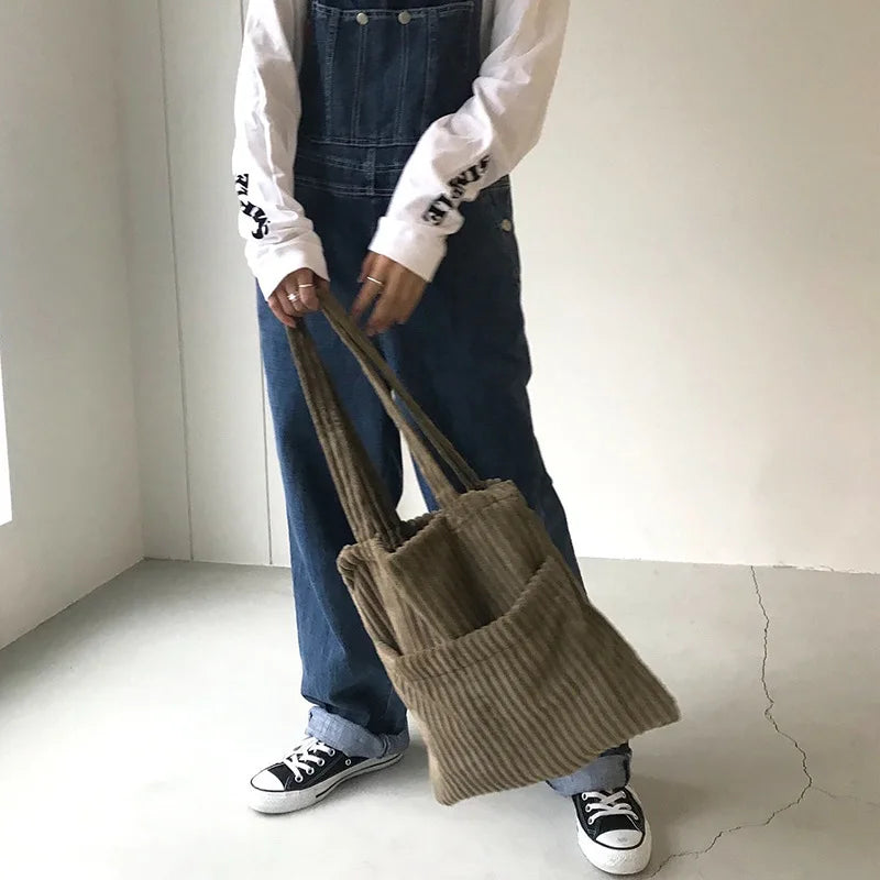 Women Corduroy Shoulder Bag Large Capacity Casual Totes Handbag