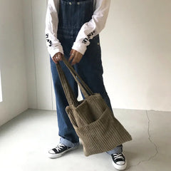 Women Corduroy Shoulder Bag Large Capacity Casual Totes Handbag