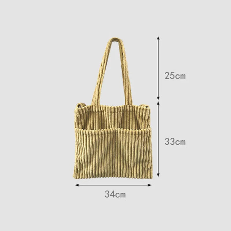 Women Corduroy Shoulder Bag Large Capacity Casual Totes Handbag