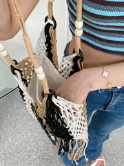 Colorful Summer Beach Bag Woven Knitted Straw Handbag Tassel Shoulder Bags
