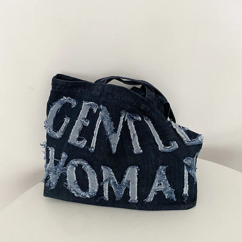 Women Cowboy Shoulder Bag Tote Bags Large Capacity Canvas Shopping Bag