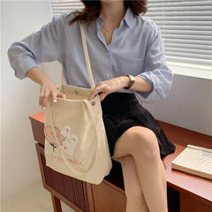 Rabbit Embroidery Handbag Corduroy Shoulder Bag