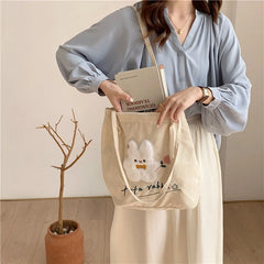 Rabbit Embroidery Handbag Corduroy Shoulder Bag