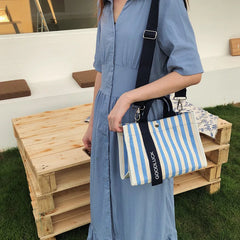 Women Crossbody Bag Striped Shoulder Bags Canvas Tote Handbags