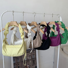 Embroidered Plaid Cloth Shoulder Bag Drawcord Handbag