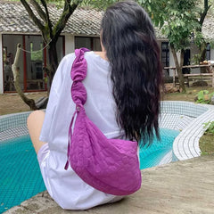 Embroidered Plaid Cloth Shoulder Bag Drawcord Handbag