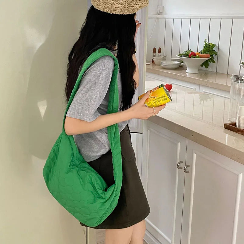 Embroidered Plaid Cloth Shoulder Bag Drawcord Handbag