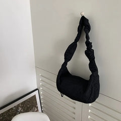 Embroidered Plaid Cloth Shoulder Bag Drawcord Handbag