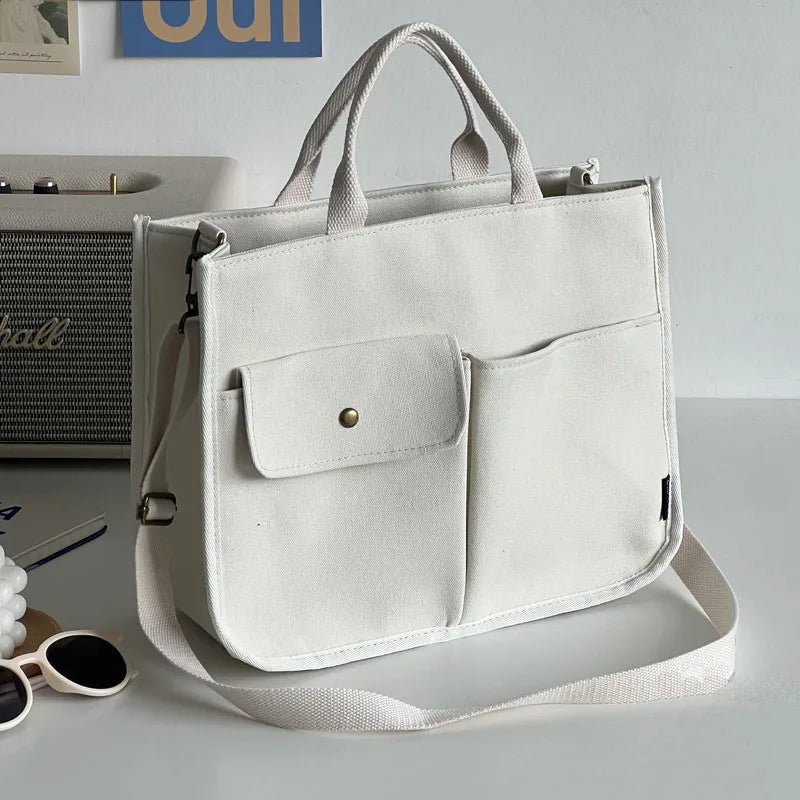Women Shoulder Canvas Tote Girl Casual Shopper Handbags Retro Solid Schoolbag