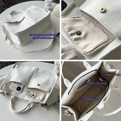 Women Shoulder Canvas Tote Girl Casual Shopper Handbags Retro Solid Schoolbag