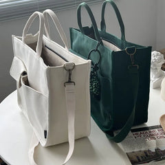 Women Shoulder Canvas Tote Girl Casual Shopper Handbags Retro Solid Schoolbag