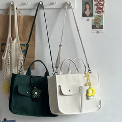 Women Shoulder Canvas Tote Girl Casual Shopper Handbags Retro Solid Schoolbag