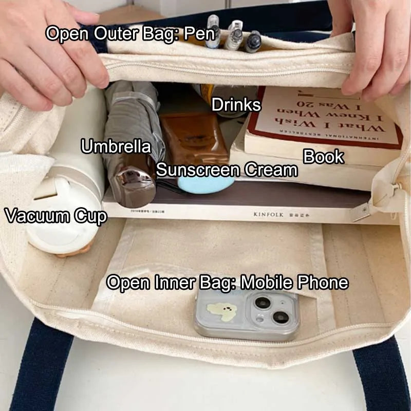 Women Handbag Letter Printing Shoulder Bag Cotton Tote Shopping Canvas Bags