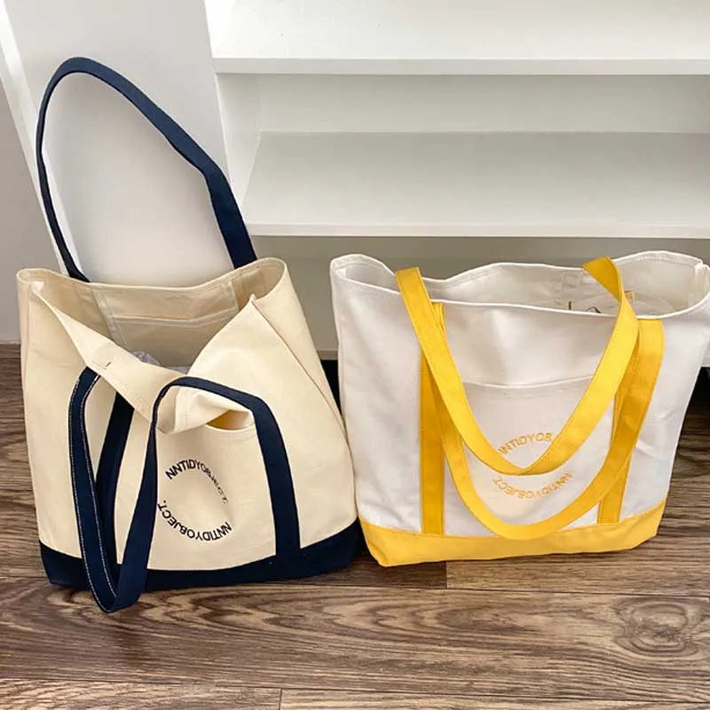 Women Handbag Letter Printing Shoulder Bag Cotton Tote Shopping Canvas Bags