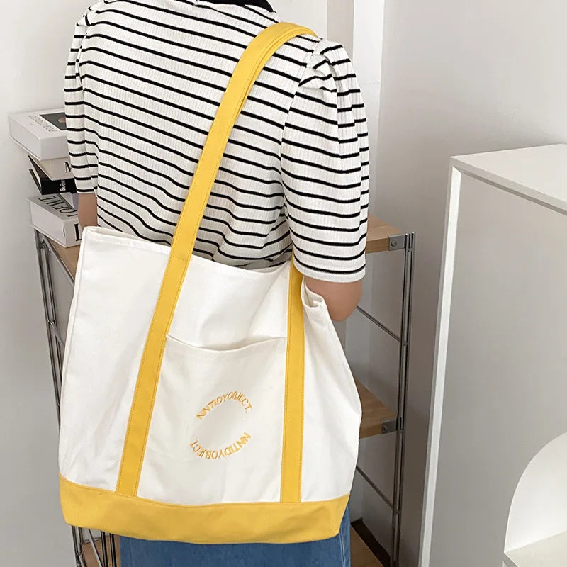 Women Handbag Letter Printing Shoulder Bag Cotton Tote Shopping Canvas Bags