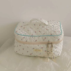 Quilted Cotton Makeup Bag Floral Cosmetic Pouch Portable Travel Beauty Case