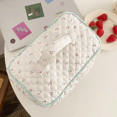 Quilted Cotton Makeup Bag Floral Cosmetic Pouch Portable Travel Beauty Case