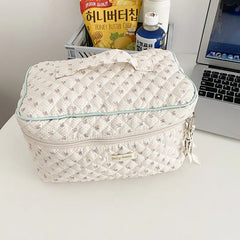 Quilted Cotton Makeup Bag Floral Cosmetic Pouch Portable Travel Beauty Case