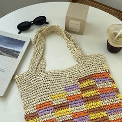 Large Capacity Beach Bag Colorful Shoulder Bags Woven Handbag Straw Casual Tote