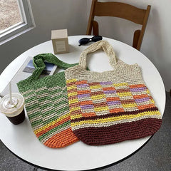 Large Capacity Beach Bag Colorful Shoulder Bags Woven Handbag Straw Casual Tote