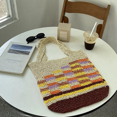 Large Capacity Beach Bag Colorful Shoulder Bags Woven Handbag Straw Casual Tote