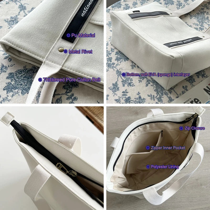 Women Thickened Canvas Handbags Casual Tote Shoulder Work Bag Crossbody Bags