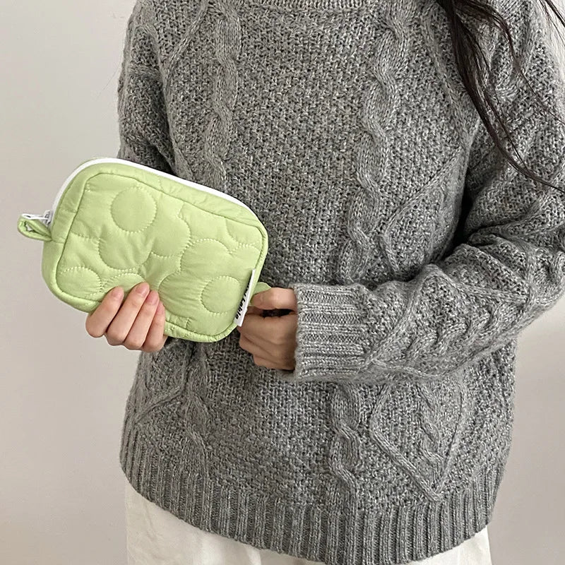 Women's Candy Cosmetic Bag Zipper Quilting Embroidery Handbag