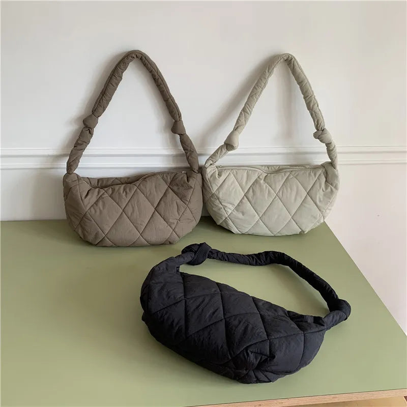 Large Capacity Nylon Shoulder Bag Vintage Tote Handbag with Zipper