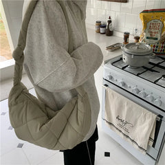 Large Capacity Nylon Shoulder Bag Vintage Tote Handbag with Zipper