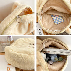 Women's Plush Bear Shoulder Bag Autumn Winter Lady Handbag
