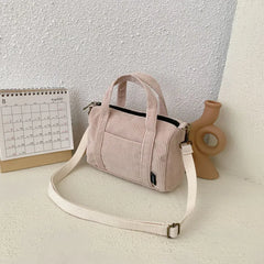 Mini Corduroy Shoulder Bag Canvas Handbag Zipper Totes Casual Purse Cloth Pouch
