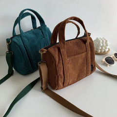 Mini Corduroy Shoulder Bag Canvas Handbag Zipper Totes Casual Purse Cloth Pouch