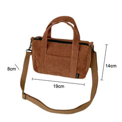 Mini Corduroy Shoulder Bag Canvas Handbag Zipper Totes Casual Purse Cloth Pouch
