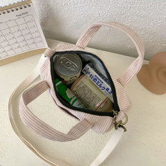 Mini Corduroy Shoulder Bag Canvas Handbag Zipper Totes Casual Purse Cloth Pouch