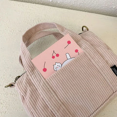 Mini Corduroy Shoulder Bag Canvas Handbag Zipper Totes Casual Purse Cloth Pouch