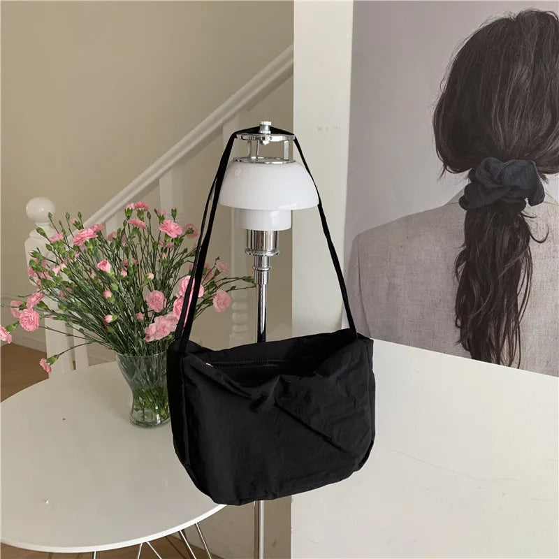 Solid Nylon Shoulder Bag Casual Tote Female Handbag With Zipper