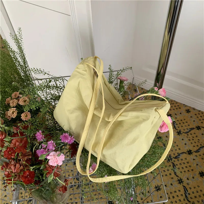 Solid Nylon Shoulder Bag Casual Tote Female Handbag With Zipper