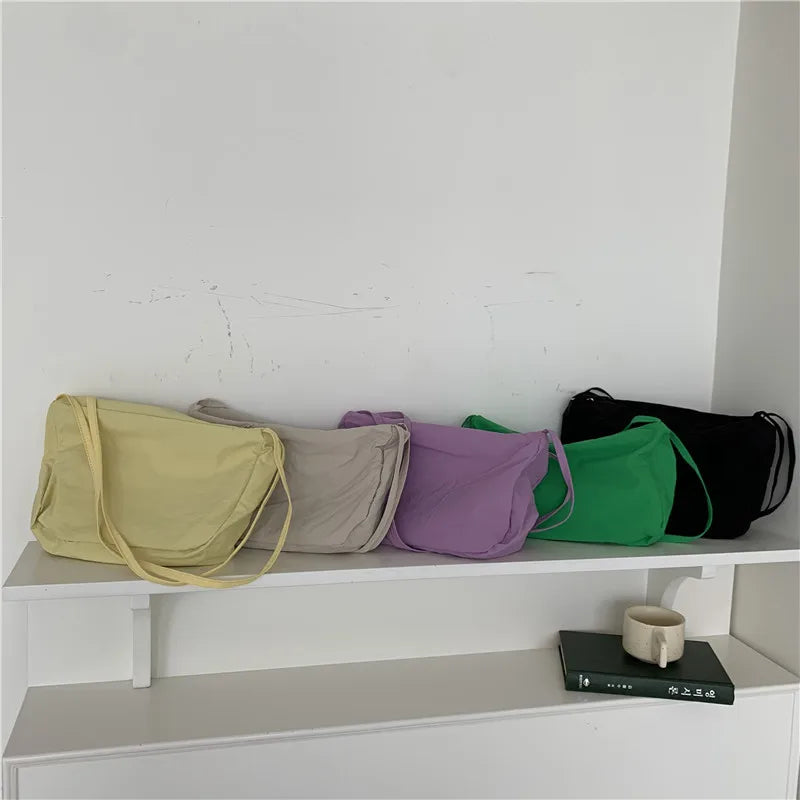 Solid Nylon Shoulder Bag Casual Tote Female Handbag With Zipper
