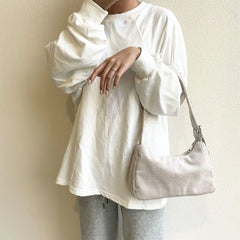 Women's Corduroy Shoulder Bag with Zipper